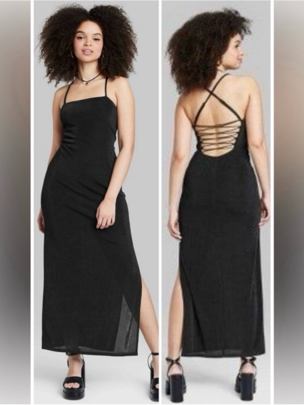 wild fable Black Strappy Lace-Up Back Maxi Dress